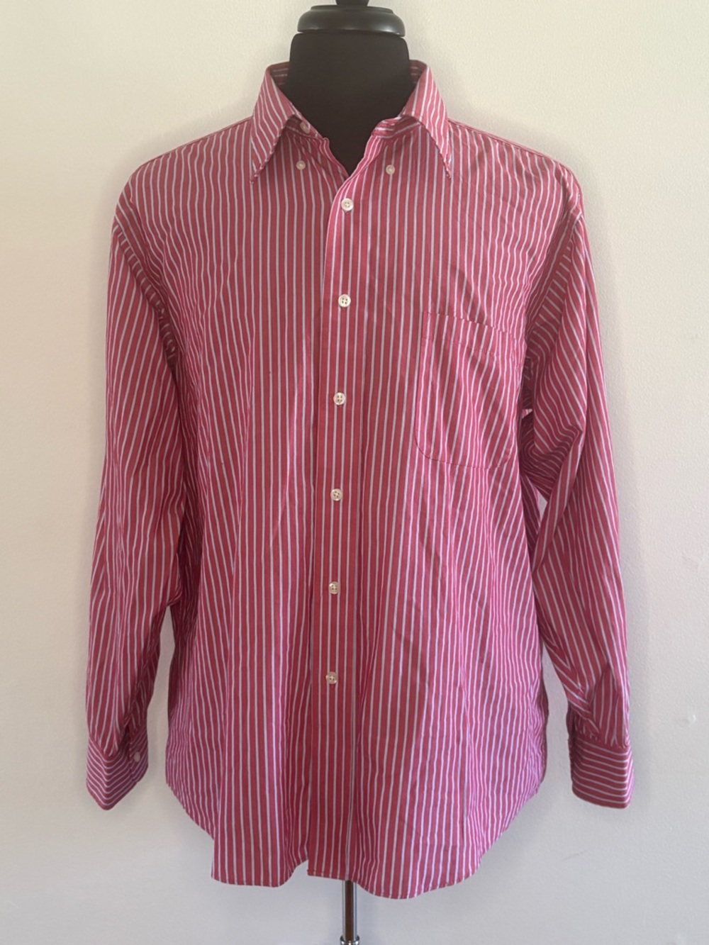 Men's Pink Striped Cotton Blend Button-Down Shirt 17.5 34/35